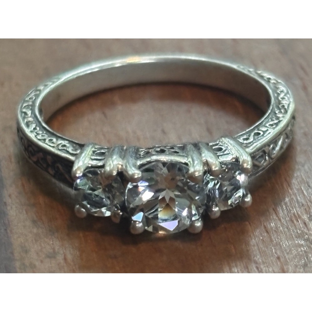 UTC Sterling Silver Light Blue Aquamarine Three Stone Ring Size 9